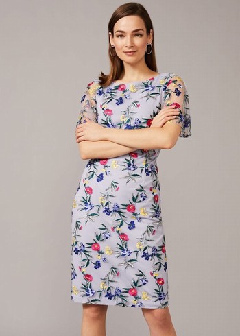 Phase Eight Lorie Floral Embroidered Dress Lavender Canada | HRQVXU-153